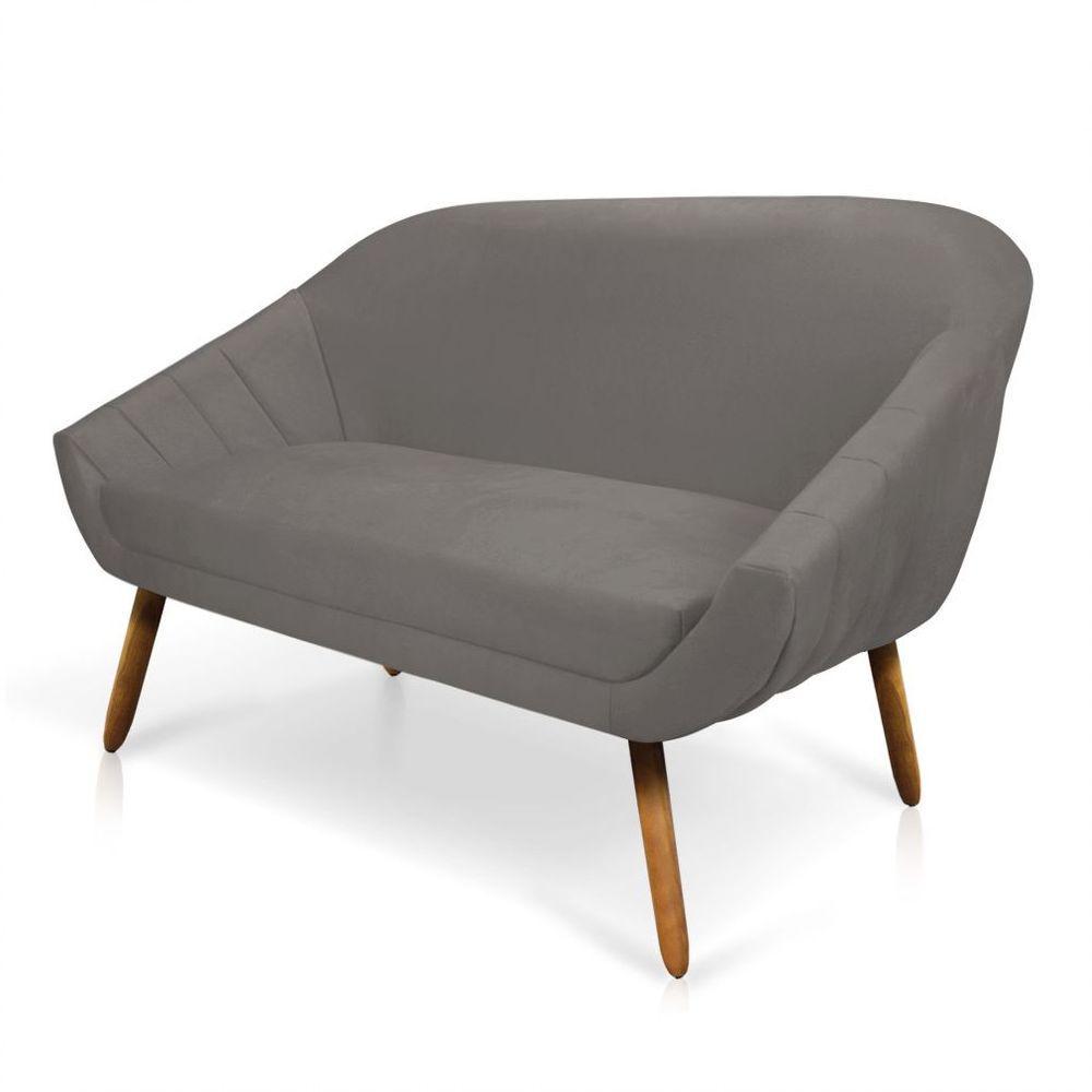 Namoradeira 02 Lugares Giovana Suede Pés Palito Castanho - D'rossi Grafite - 6