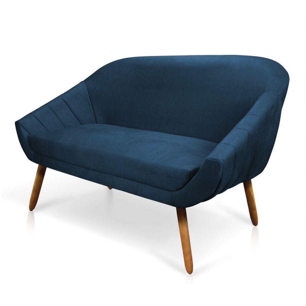 Namoradeira 02 Lugares Giovana Suede Pés Palito Castanho - D'rossi Azul Marinho - 10