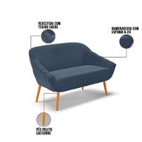 Namoradeira 02 Lugares Giovana Suede Pés Palito Castanho - D'rossi Azul Marinho - 5