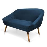 Namoradeira 02 Lugares Giovana Suede Pés Palito Castanho - D'rossi Azul Marinho - 10