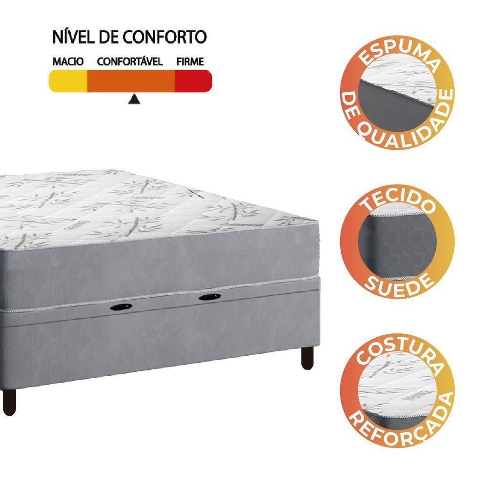 Cama Box Baú Casal Colchão Espuma Egito 138x188x60cm Cinza / Branco Portobel  Cinza - 3