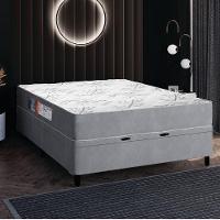 Cama Box Baú Casal Colchão Espuma Egito 138x188x60cm Cinza / Branco Portobel  Cinza
