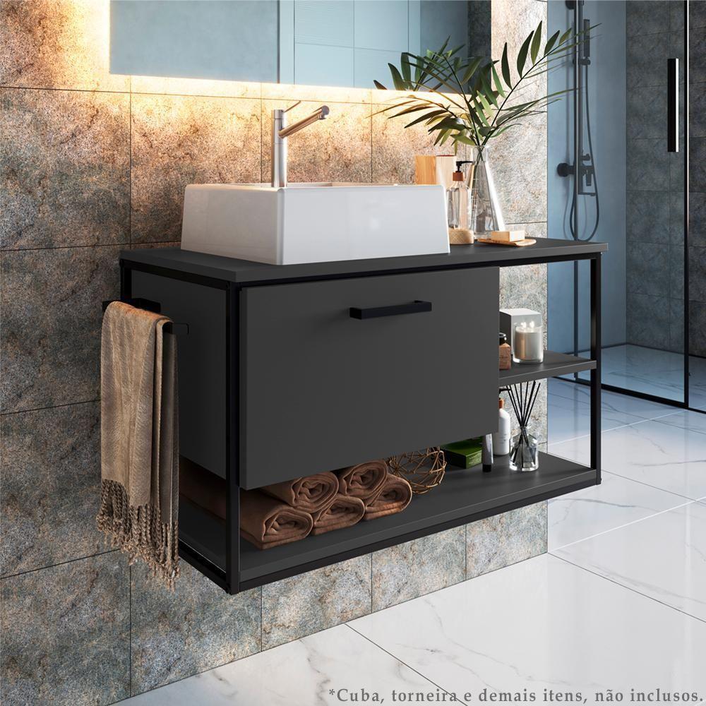Gabinete Suspenso Para Cuba Banheiro 1 Pt Basc P1007 Preto Grafite Pp Preto Grafite - 2