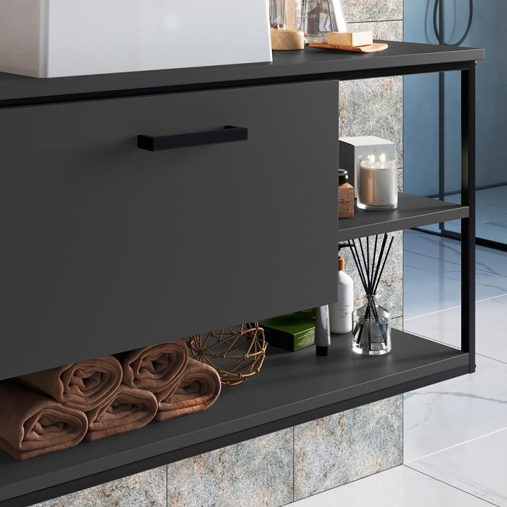 Gabinete Suspenso Para Cuba Banheiro 1 Pt Basc P1007 Preto Grafite Pp Preto Grafite - 3