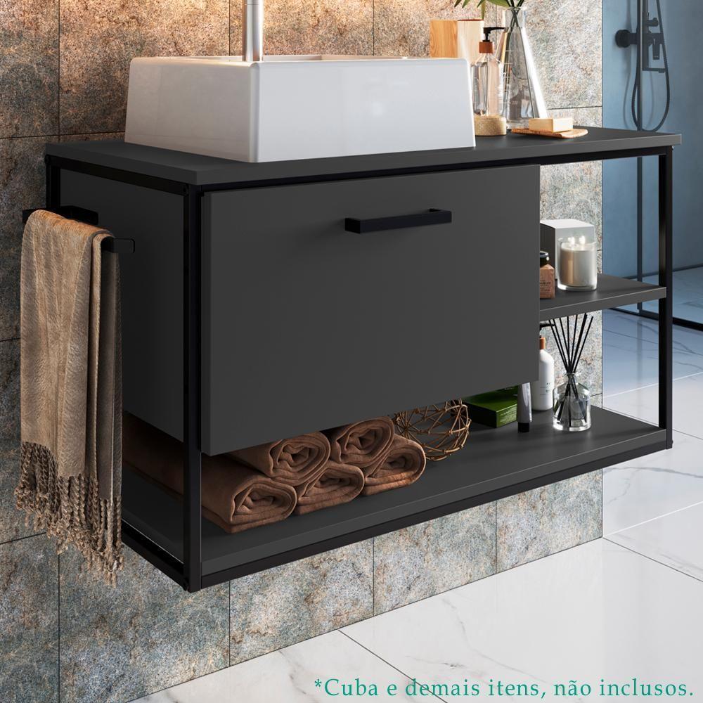 Gabinete Suspenso Para Cuba Banheiro 1 Pt Basc P1007 Preto Grafite Pp Preto Grafite - 7