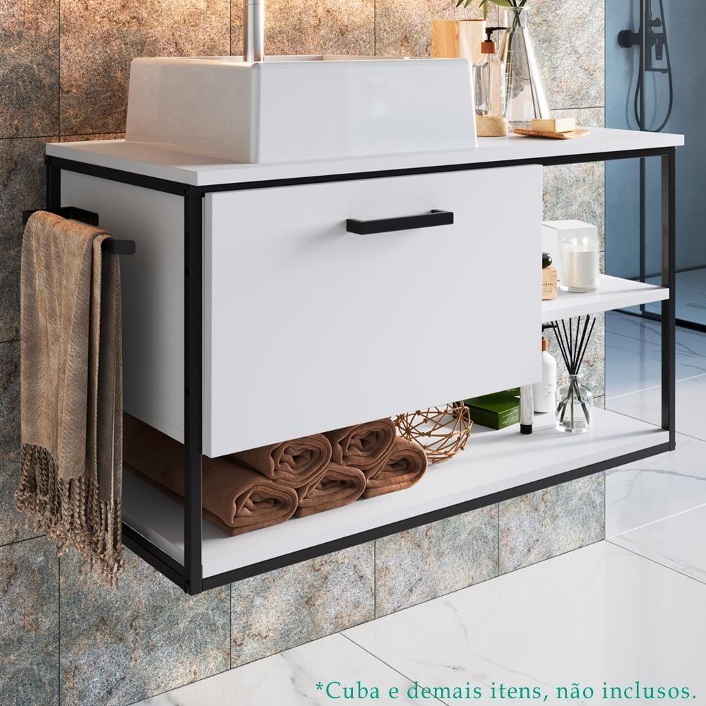 Gabinete Suspenso Para Cuba Banheiro 1 Pt Basc P1007 Preto Branco Pp Preto Branco - 6