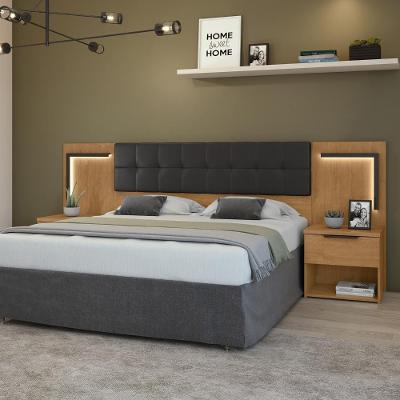 Cabeceira Box Lopas Calitan Tecido Korino Preto C/led Amêndoa Clean/preto Fosco