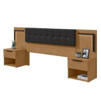 Cabeceira Box Lopas Calitan Tecido Korino Preto C/led Amêndoa Clean/preto Fosco - 3