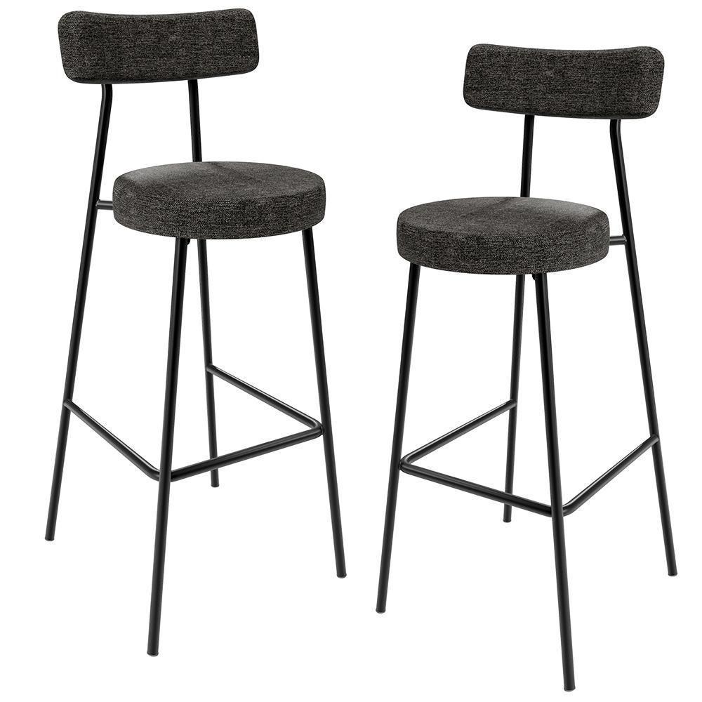 Kit 02 Banquetas Altas Estrutura Em Aço Milão Linho Chumbo - 1