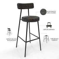 Kit 02 Banquetas Altas Estrutura Em Aço Milão Linho Chumbo - 6