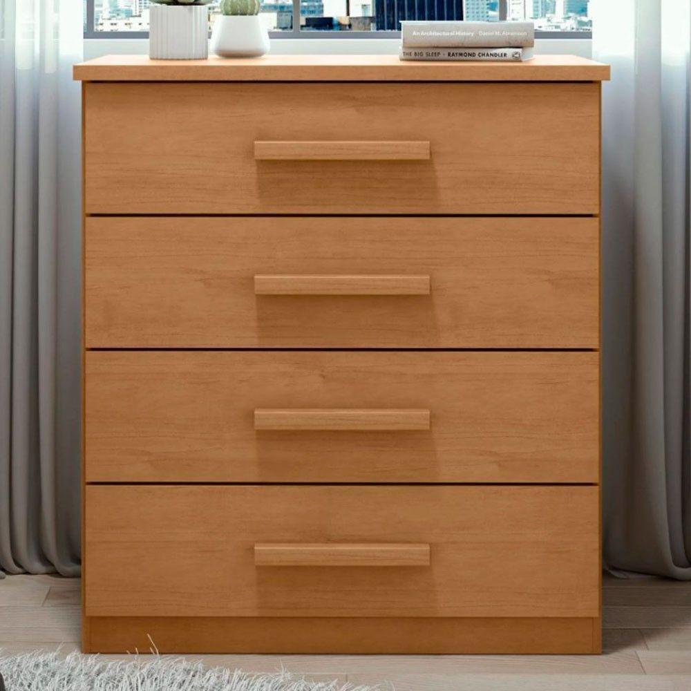 Cômoda Baião Com 4 Gavetas Corrediças Telescópicas Lopas Amendoa Clean - 1