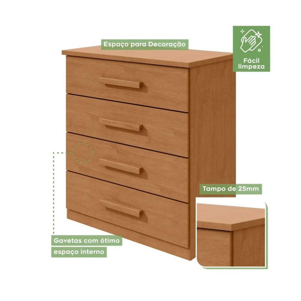 Cômoda Baião Com 4 Gavetas Corrediças Telescópicas Lopas Amendoa Clean - 3