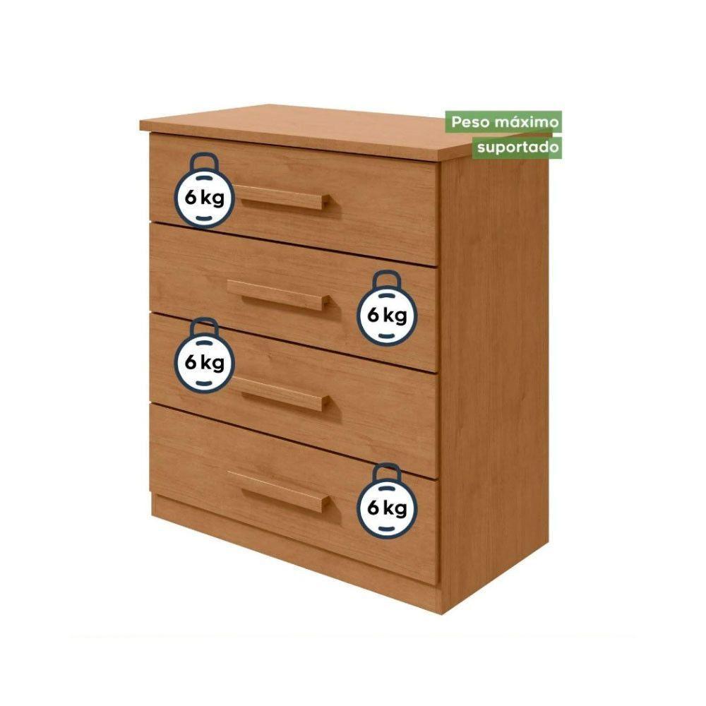 Cômoda Baião Com 4 Gavetas Corrediças Telescópicas Lopas Amendoa Clean - 4