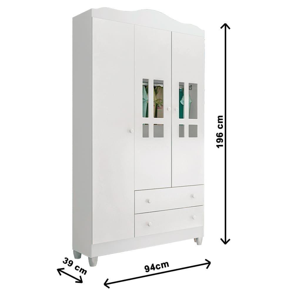 Quarto De Bebê Completo Berço 3 Em 1 Roupeiro Cômoda Branco - 3
