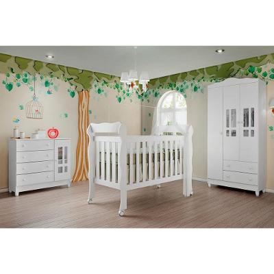 Quarto De Bebê Completo Berço 3 Em 1 Roupeiro Cômoda Branco