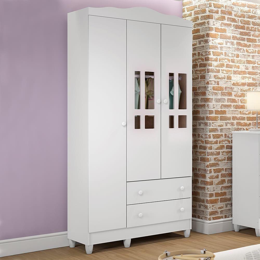 Quarto De Bebê Berço 3 Em 1 Guarda Roupa Infantil Branco - 4