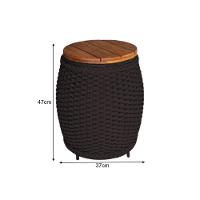 Puff Mesa Garden Em Corda Náutica Base Em Alumínio Preta E Tampo Em Madeira Marrom - Cor: Marrom - 2