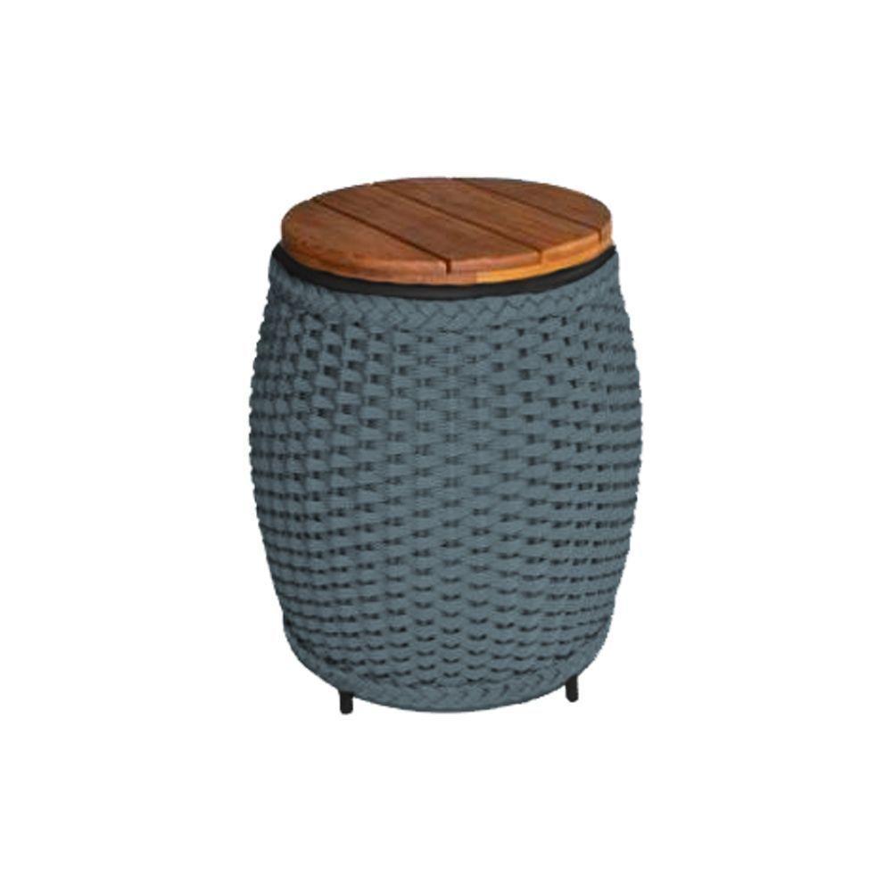 Puff Mesa Garden Em Corda Náutica Base Em Alumínio Preta E Tampo Em Madeira Cinza - Cor: Cinza - 1