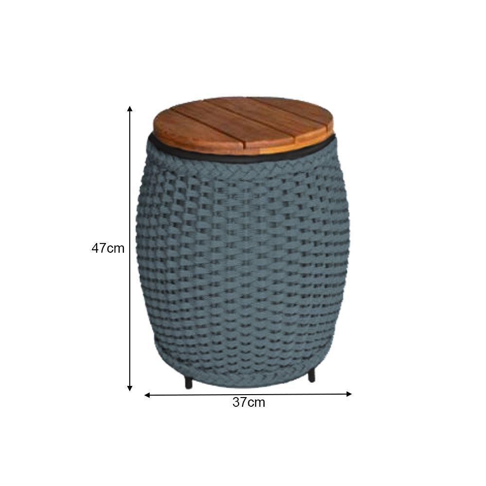 Puff Mesa Garden Em Corda Náutica Base Em Alumínio Preta E Tampo Em Madeira Cinza - Cor: Cinza - 2