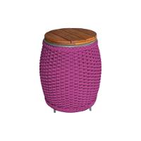 Puff Mesa Garden Em Corda Náutica Base Em Alumínio Cinza E Tampo Em Madeira Rosa - Cor: Rosa - 1