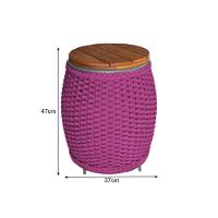 Puff Mesa Garden Em Corda Náutica Base Em Alumínio Cinza E Tampo Em Madeira Rosa - Cor: Rosa - 2