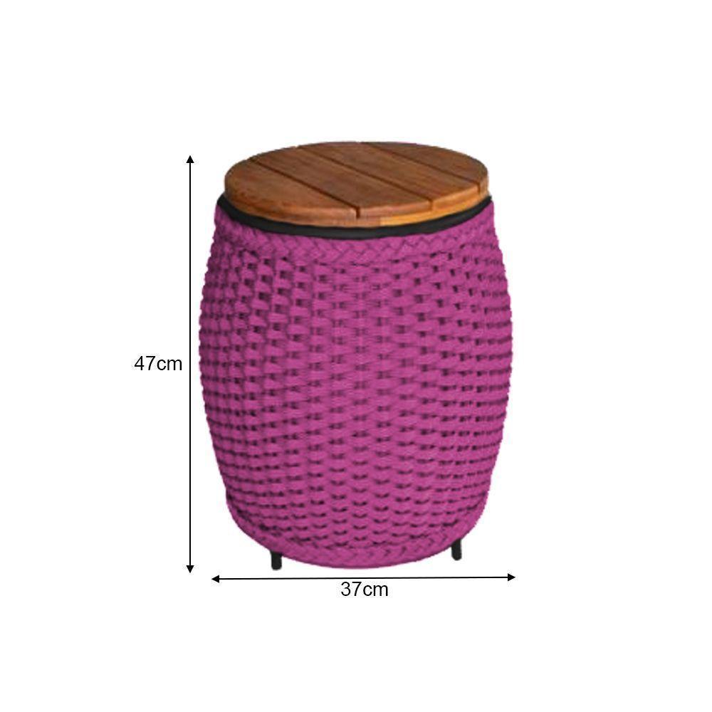 Puff Mesa Garden Em Corda Náutica Base Em Alumínio Preta E Tampo Em Madeira Rosa - Cor: Rosa - 2