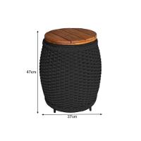 Puff Mesa Garden Em Corda Náutica Base Em Alumínio Preta E Tampo Em Madeira Preta - Cor: Preto - 2