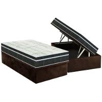 Cama Box Baú Solteiro: Colchão Molas Bonnel Orthoflex Venezia + Base CRC Suede Brown(88x188) - 1