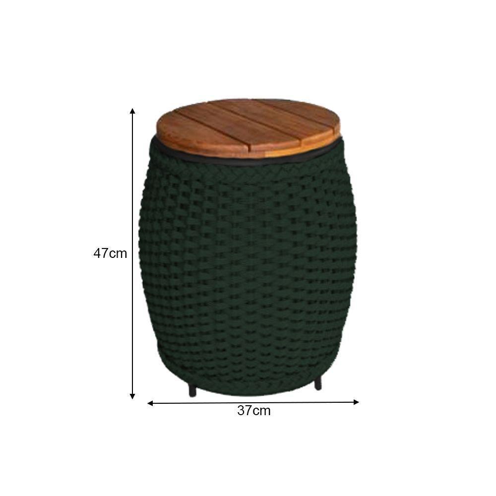 Puff Mesa Garden Em Corda Náutica Base Em Alumínio Preta E Tampo Em Madeira Verde Musgo - Cor: Verde - 2