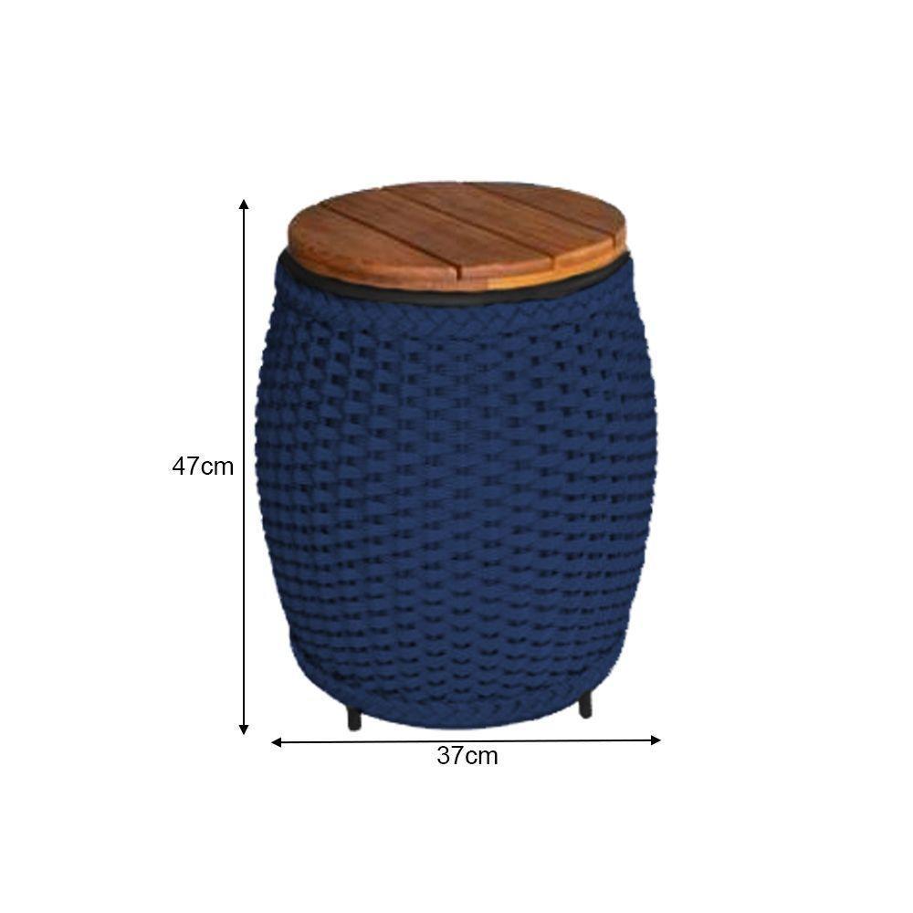 Puff Mesa Garden Em Corda Náutica Base Em Alumínio Preta E Tampo Em Madeira Azul Marinho - Cor: Azul - 2