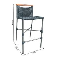 Kit 2 Banquetas Em Corda Náutica Base Em Alumínio Cinza Com Detalhe Em Madeira Cinza Cinza - 3