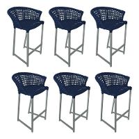 Kit 6 Banquetas Reis Em Corda Náutica E Base Em Alumínio Cinza Para área Gourmet Azul Marinho Azul - 1