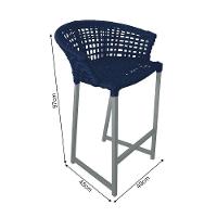 Kit 6 Banquetas Reis Em Corda Náutica E Base Em Alumínio Cinza Para área Gourmet Azul Marinho Azul