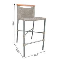 Kit 4 Banquetas Em Corda Náutica Base Em Alumínio Cinza Com Detalhe Em Madeira Areia Bege - 2