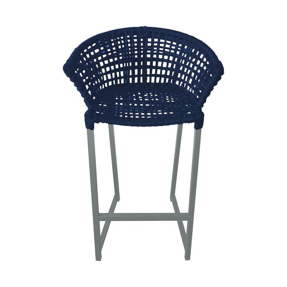 Kit 2 Banquetas Reis Em Corda Náutica E Base Em Alumínio Cinza Para área Gourmet Azul Marinho Azul - 5