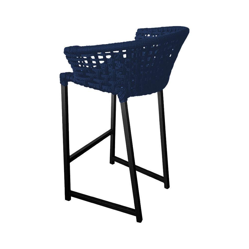 Kit 6 Banquetas Reis Em Corda Náutica E Base Em Alumínio Preta Para área Gourmet Azul Marinho Azul - 5