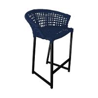 Kit 6 Banquetas Reis Em Corda Náutica E Base Em Alumínio Preta Para área Gourmet Azul Marinho Azul