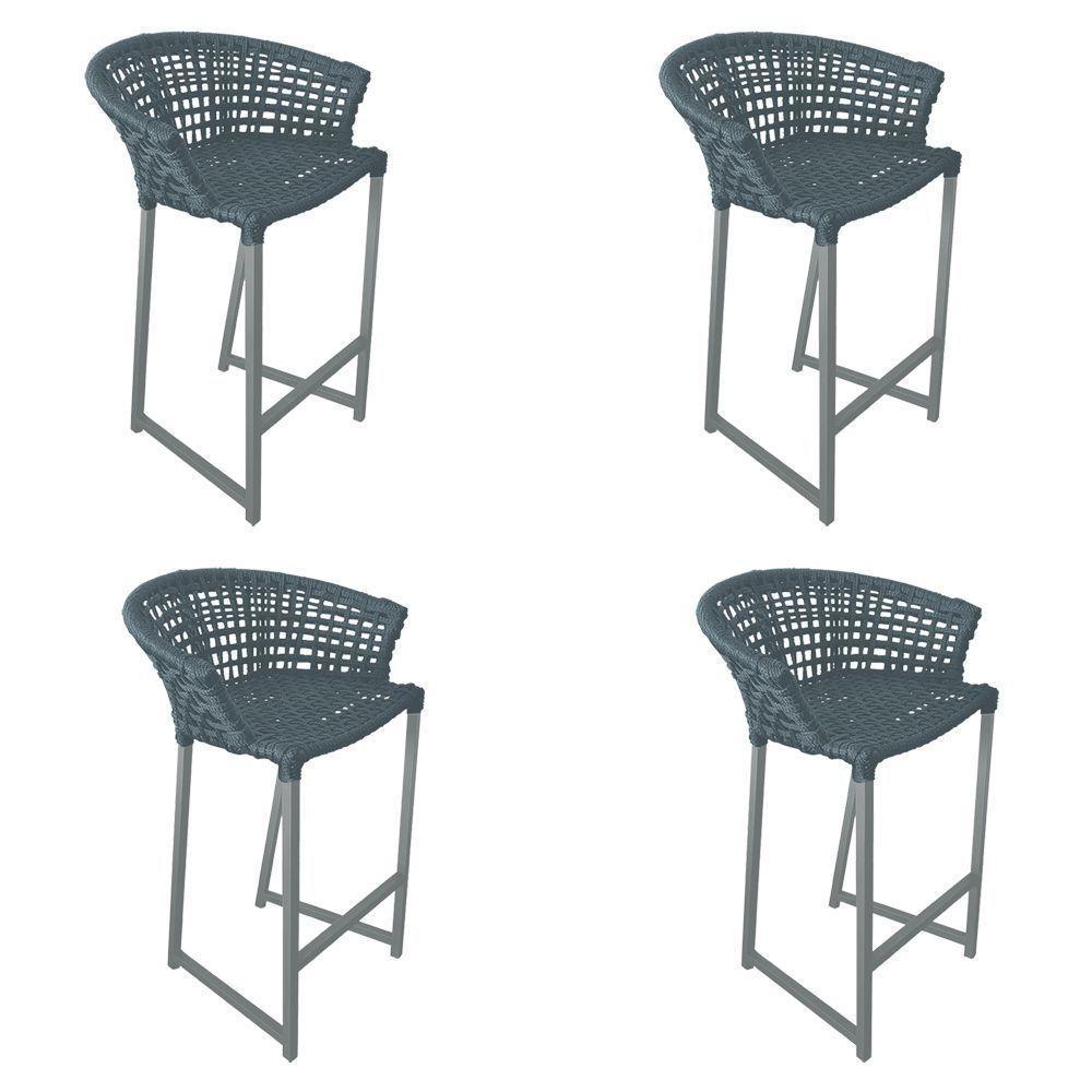 Kit 4 Banquetas Reis Em Corda Náutica E Base Em Alumínio Cinza Para área Gourmet Externa Cinza Cinza - 1