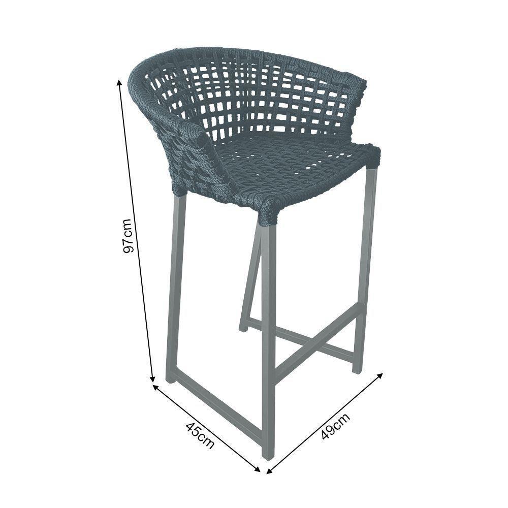 Kit 4 Banquetas Reis Em Corda Náutica E Base Em Alumínio Cinza Para área Gourmet Externa Cinza Cinza - 2