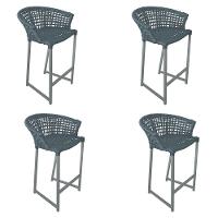 Kit 4 Banquetas Reis Em Corda Náutica E Base Em Alumínio Cinza Para área Gourmet Externa Cinza Cinza - 1
