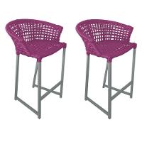 Kit 2 Banquetas Reis Em Corda Náutica E Base Em Alumínio Cinza Para área Gourmet Externa Rosa Rosa - 1