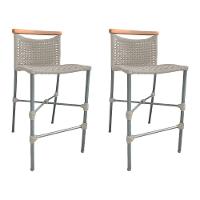 Kit 2 Banquetas Em Corda Náutica Base Em Alumínio Cinza Com Detalhe Em Madeira Areia Bege - 1