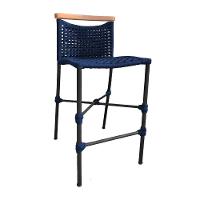 Kit 2 Banquetas Em Corda Náutica Base Em Alumínio Preta Com Detalhe Em Madeira Azul Marinho Azul - 2