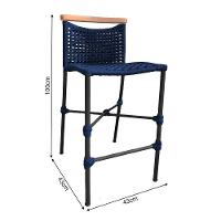 Kit 2 Banquetas Em Corda Náutica Base Em Alumínio Preta Com Detalhe Em Madeira Azul Marinho Azul - 3