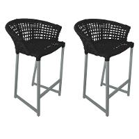 Kit 2 Banquetas Reis Em Corda Náutica E Base Em Alumínio Cinza Para área Gourmet Externa Preta Preto - 1