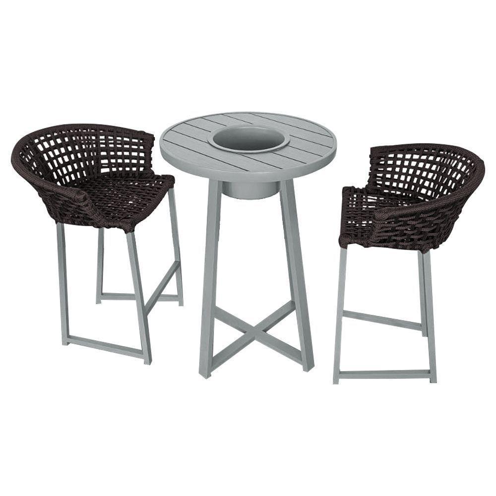 Conjunto Bistrô Champanheira Cinza Tampo Ripado E 2 Banquetas Reis Corda Náutica Marrom Marrom - 1