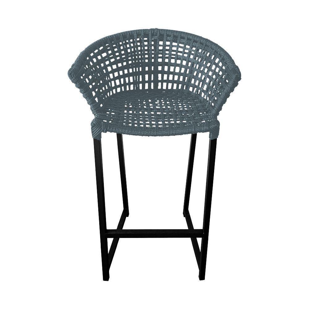 Kit 6 Banquetas Reis Em Corda Náutica E Base Em Alumínio Preta Para área Gourmet Externa Cinza Cinza - 2