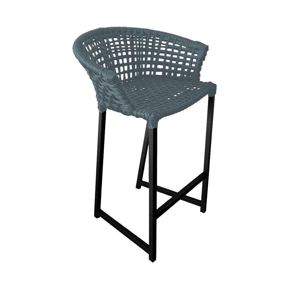 Kit 6 Banquetas Reis Em Corda Náutica E Base Em Alumínio Preta Para área Gourmet Externa Cinza Cinza - 5