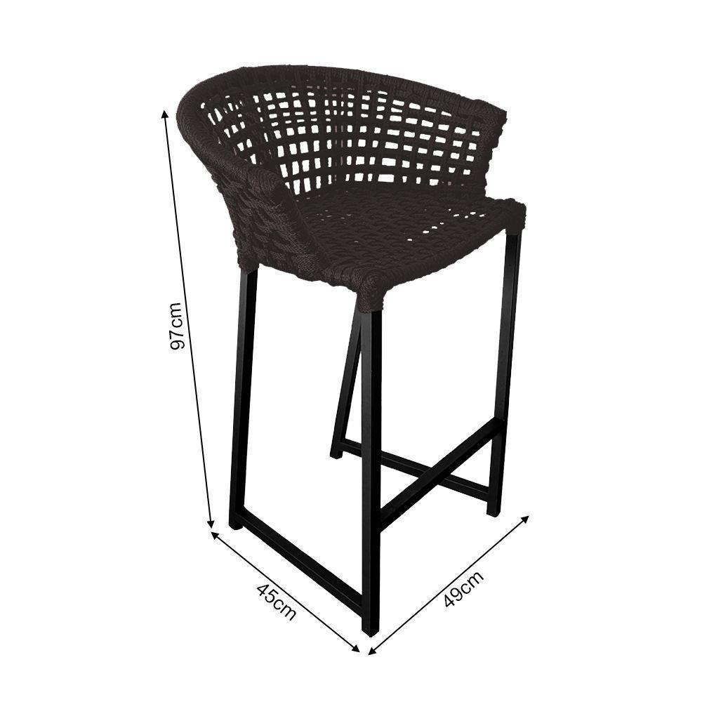 Kit 6 Banquetas Reis Em Corda Náutica E Base Em Alumínio Preta Para área Gourmet Externa Marrom - 2