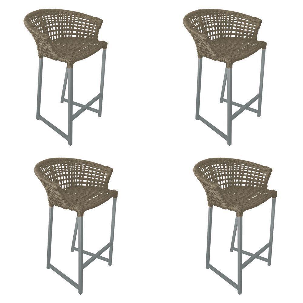 Kit 4 Banquetas Reis Em Corda Náutica E Base Em Alumínio Cinza Para área Gourmet Externa Rami Bege - 1